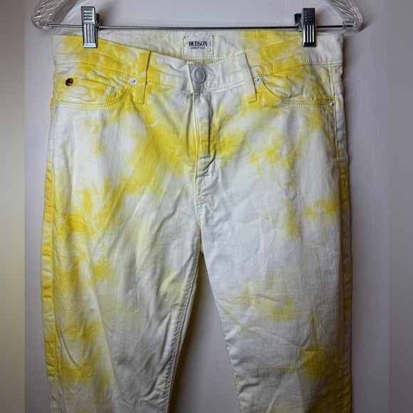 Hudson Yellow White Tie Dye Skinny Zipper Fly Jeans Made in the USA Size 28 - Picture 3 of 15